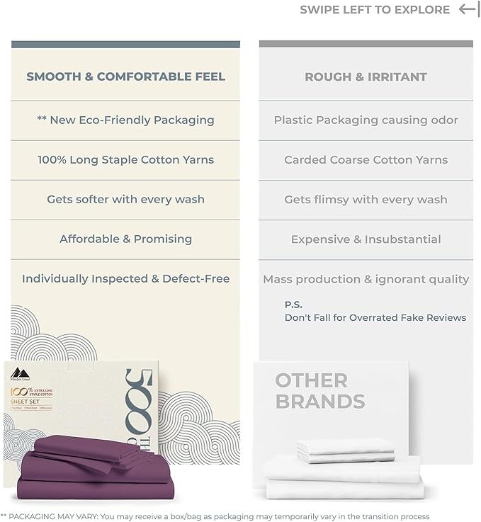 Mayfair Linen 100% Cotton Bed Sheets Queen Sheet Set - 500 Thread Count Sheets Queen Size 4 PC Set (Plum) Soft, Cooling, Hotel-Quality 16" Deep Pocket Sateen Cotton Bedsheet for Hot Sleepers