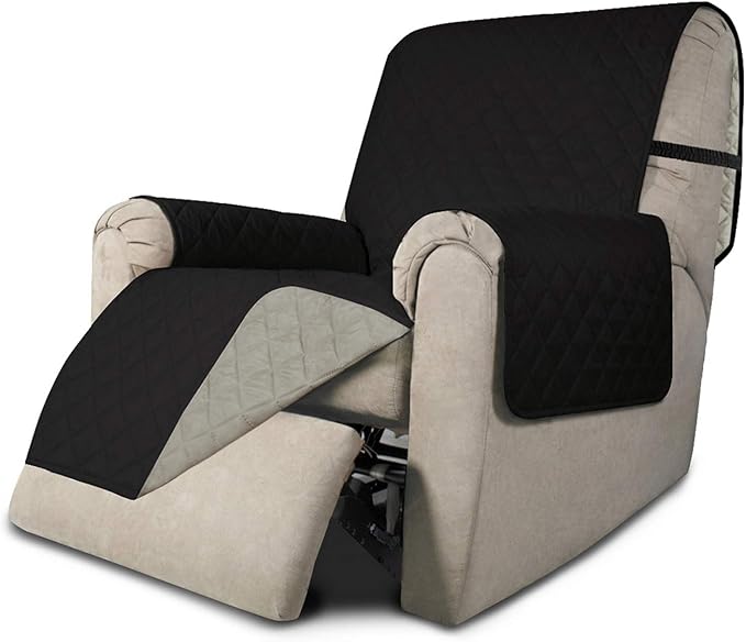 Easy-Going Recliner Sofa Slipcover Reversible Sofa Cover Water Resistant Couch Cover Furniture Protector with Elastic Straps for Pets Kids Children Dog Cat (Recliner, Black/Beige)