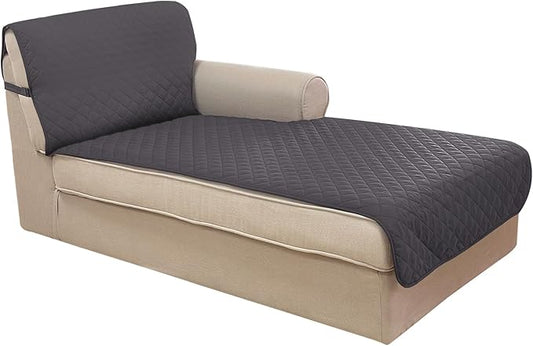U-NICE HOME Sectional Couch Cover for Dogs Chaise Lounge Reversible Sofa Cover Furniture Protector Cover for Pets with Elastic Adjustable Strap (Chaise Lounge, Dark Grey/Light Grey)