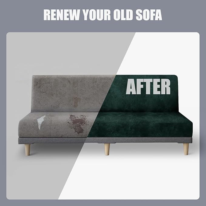 molasofa Leather Like Stretch Futon Slipcover Armless Futon Bed Sofa Cover Furniture Protector with Elastic Bottom, Soft and Washable Futon Cover for Sofa Bed Stay in Place（X Larger，Green）