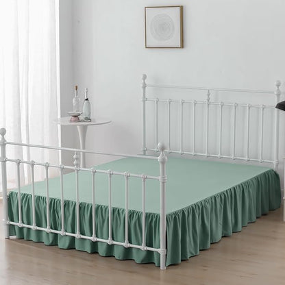 Bed Skirt Queen Size Ruffled Bed Skirt with Split Corners, 16 Inch Drop Dust Ruffle Bed Skirts with Platform, Sage Green, 16" Queen