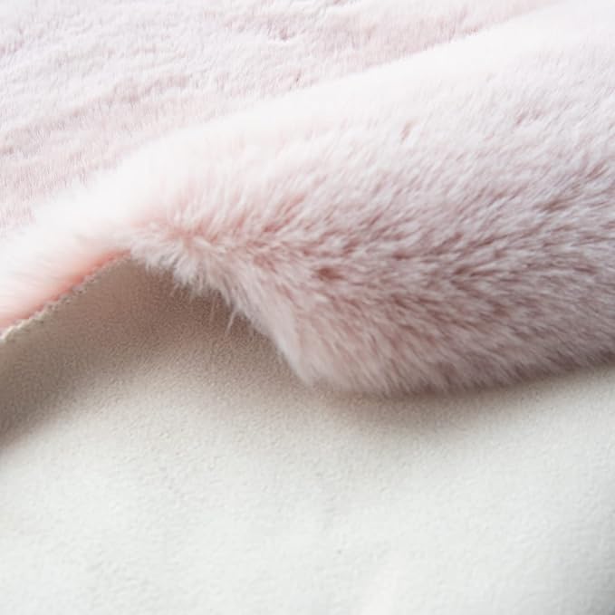 Pink Round Rug 5ft Washable Fluffy Faux Rabbit Fur Area Rugs for Living Room Shag Circle Nursery Rugs for Bedroom Cute Décor