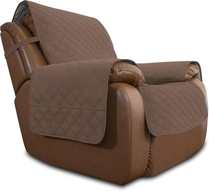 Easy-Going Sofa Slipcover Waterproof Oversized Recliner Chair Cover Non-Slip Fabric Couch Cover for Living Room Washable Furniture Protector for Pets Kids Children Dog Cat (Large Recliner, Brown)