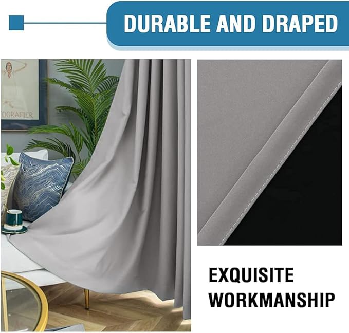 H.VERSAILTEX 100% Blackout Curtains for Bedroom Thermal Insulated Blackout Curtains 45 inch Length Full Light Blocking Window Drapes for Living Room with Black Liner 2 Panels, Dove Gray