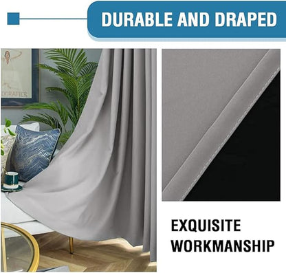 H.VERSAILTEX 100% Blackout Curtains for Bedroom Thermal Insulated Blackout Curtains 45 inch Length Full Light Blocking Window Drapes for Living Room with Black Liner 2 Panels, Dove Gray