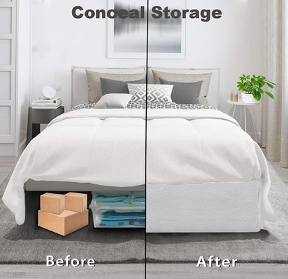 Queen Bed Skirt-Box Spring Cover with 16 Inch Tailored Drop,Wrinkle and Fade Resistant Hotel Wrap Around Bed Skirts,Bed Frame Cover (Wave Pattern White, Queen-16 Drop)
