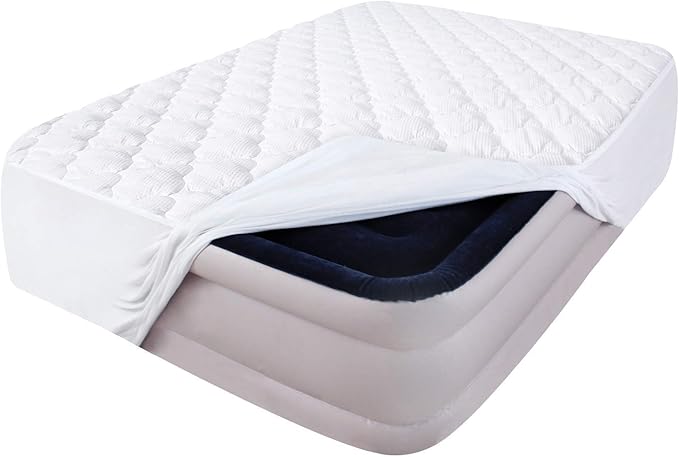Queen Air Mattress Pad Cover Thick Quilted Inflatable Matresss Topper, Super Soft Breathable and Noiseless Down Alternative Fiber Mattress Pad Fits Up to 16 Inch Mattress