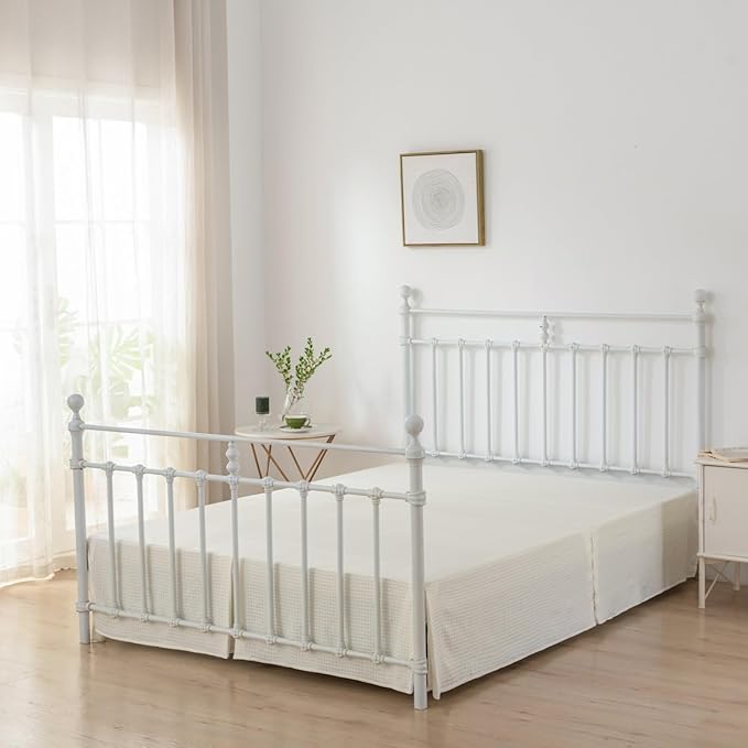 Full Bed Skirt- 18 Inch Drop with Split Corners, Pleated Waffle Weave Bed Skirt, Tailored Dust Easy Fit, Machine Washable, Ivory, 18" Full
