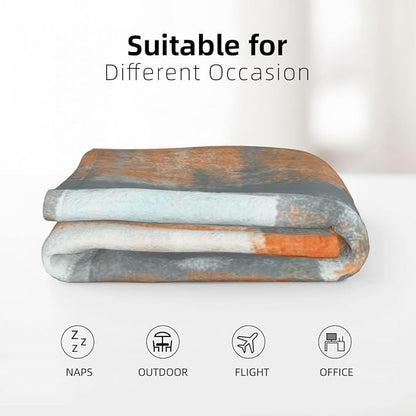 LOKMU Throw Blanket, Orange and Grey White Abstract Art Ultra-Soft Cozy Flannel Blankets, Fuzzy Plush Lightweight Modern Blanket for Couch Sofa Bedding Home Decor, 80" L x 60" W