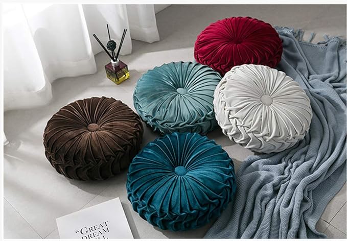 MOCOFO 14" Velvet Pleated Round Pumpkin Throw Pillow Couch Cushion Floor Pillow for Sofa Chair Bed Car Home Decorative