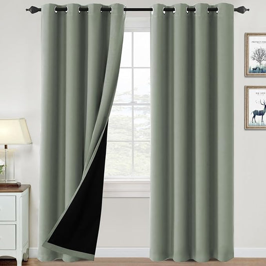 H.VERSAILTEX 100% Blackout Curtains for Bedroom Thermal Insulated Blackout Curtains 96 inch Length Heat and Full Light Blocking Curtains for Living Room with Black Liner 2 Panels Set, Cyan