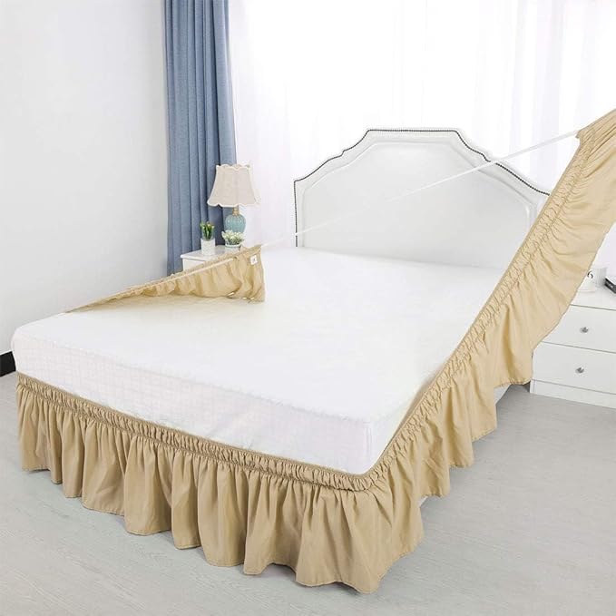 Taupe Wrap Around Bed Skirts with 16" Drop - Three Sides Fabric Adjustable Elastic Dust Ruffle Silky Soft -600 TC Stretchy Bed Skirt-King XL(78"X 84") Taupe