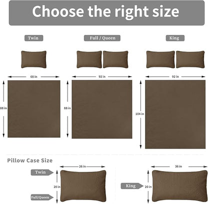 Easy-Going Full/Queen Size Reversible Quilt Set with 1 Quilt and 2 Pillow Shams, Soft Bed Quilt Cover, Water Resistant Lightweight Microfiber Bedspread, Stain Resistant, Olive Leaf-Camel/Ivory