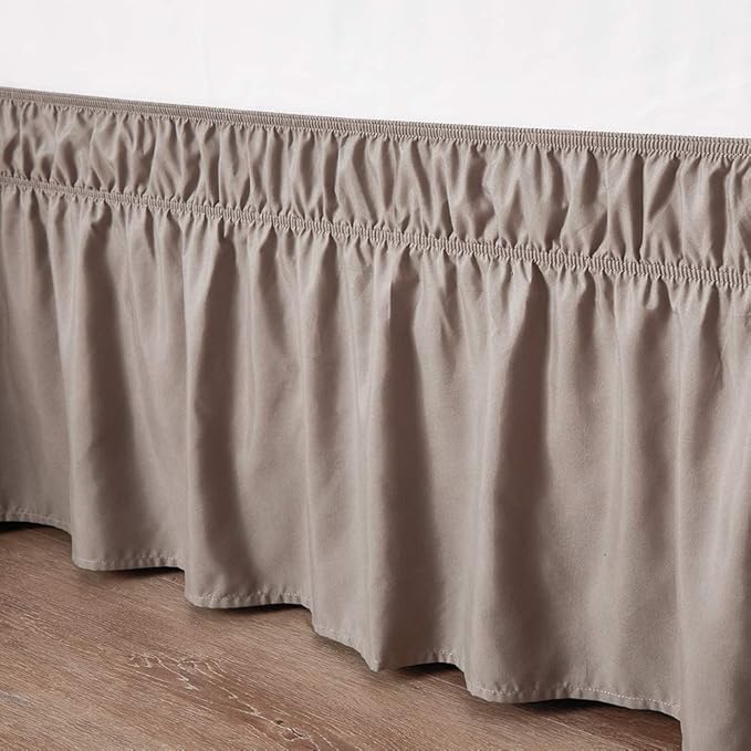 MEILA Wrap Around Bed Skirt Three Fabric Sides Elastic Dust Ruffled 14 Inch Tailored Drop,Easy to Install Fade Resistant-Taupe, Queen/King