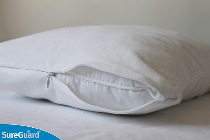 Set of 2 Travel Size SureGuard Pillow Protectors - 100% Waterproof, Bed Bug Proof, Hypoallergenic - Premium Zippered Cotton Covers - Smooth