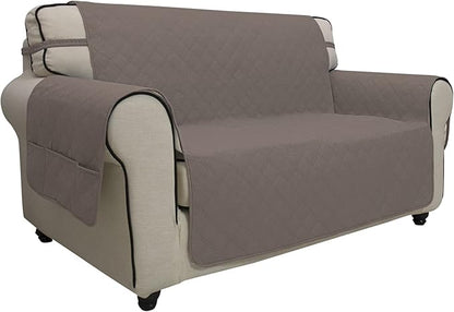 Easy-Going Sofa Slipcover Loveseat Cover Waterproof Couch Cover Washable Sofa Cover for 2 Cushion Couch Non-Slip Fabric Furniture Protector with Pocket for Pets Kids Dog Cat (Loveseat, Taupe)
