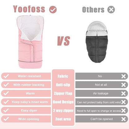 Yoofoss Stroller Cover for Winter, Toddler Stroller Footmuff Universal for Most Stroller, Water Resistant Warm Coral Baby Stroller Bunting Sleeping Bag Pink