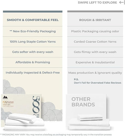 Mayfair Linen 100% Egyptian Cotton 2 Pack Queen Sheet Set - Luxury 500 Thread Count Cotton Sheets Queen Size (8 PC, White), Soft, Cooling, Sateen Weave, 16" Deep Pocket Hotel Quality Bed Sheet Set