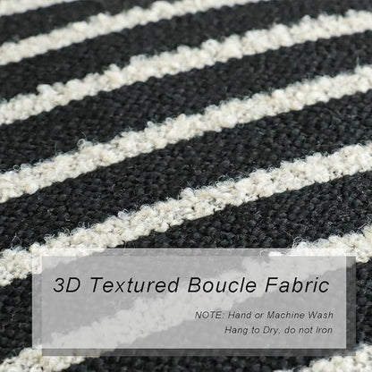 Jonhier Black Striped Boho Throw Pillow Cover, Modern Boucle Textured Square Pillowcase for Sofa Couch Bed, Neutral Farmhouse Accent Decorative Cushion Cover for Living Room Bedroom, 20 x 20 inch