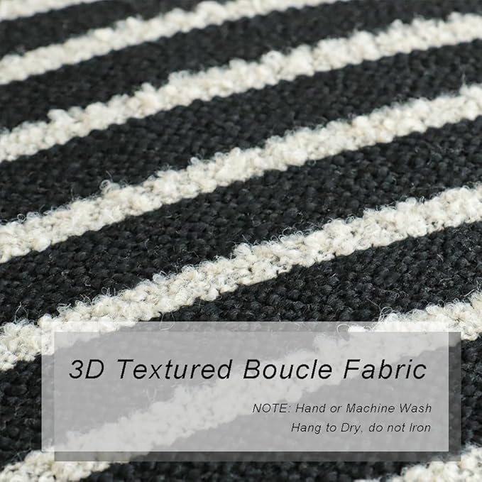 Jonhier Black Striped Boho Throw Pillow Cover, Modern Boucle Textured Square Pillowcase for Sofa Couch Bed, Neutral Farmhouse Accent Decorative Cushion Cover for Living Room Bedroom, 18 x 18 inch