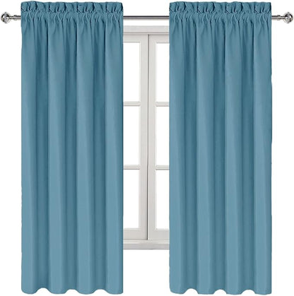 DWCN Blackout Curtains for Living Room Thermal Insulated, Energy Saving & Noise Reducing Bedroom Curtains, Stone Blue, W 42x L 72 Inch, Set of 2 Rod Pocket Curtain Panels