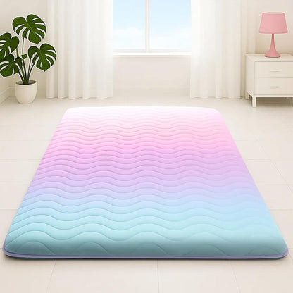 Japanese Floor Futon Mattress, 3.5" Thicken Colorful Rainbow Portable Floor Mattress, High-Density Foam Tatami Mat Sleeping Pad for Camping Guest Room Dormitory RV, Full
