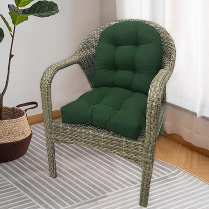 Srutirbo Pack of 2 Outdoor Indoor Tufted Seat Cushions, 18.9" x 18.9" U-Shape Cushions for Wicker Chair Seat,Patio Cushions, Furniture Dinning Chair Pad (Dark Green)