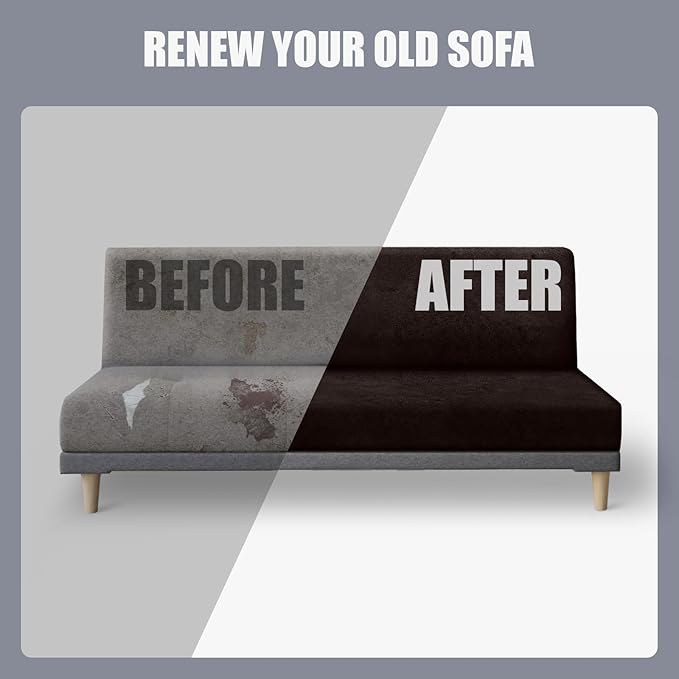 molasofa Leather Like Stretch Futon Slipcover Armless Sofa Cover Furniture Protector with Elastic Bottom, Soft and Washable Futon Cover for Sofa Bed （Medium，Chocolate）