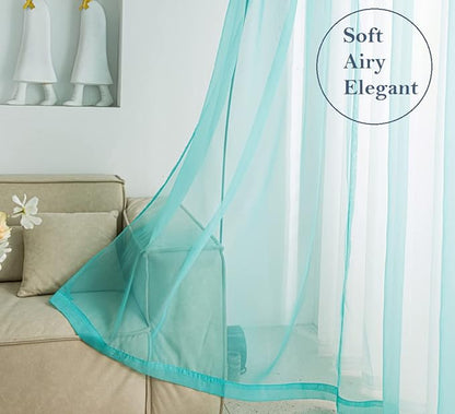 PI Short Sheer Curtains 45 inches Long with Grommet,Lightweight Voile Sheer Window Treatment for Study/Office 2 Panels (W52 X L45, Lake Blue)