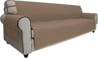 Easy-Going Sofa Slipcover Waterproof Sofa Cover Couch Cover for 4 Cushion Couch with Elastic Straps Washable Non-Slip Furniture Protector Cover for Pets, Dogs, Cat (XX-Large, Camel)