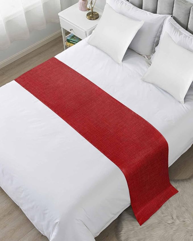 Farmhouse Red Linen Bottom Bed Runners for Bedroom Hotel,Decorative Bedding Scarf Vintage Burlap Christmas Bed End Blanket Bedding Runner Scarves for Twin Size Bed,71x20in