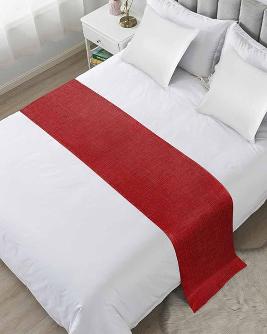 Farmhouse Red Linen Bottom Bed Runners for Bedroom Hotel,Decorative Bedding Scarf Vintage Burlap Christmas Bed End Blanket Bedding Runner Scarves for Queen Size Bed,94x20in