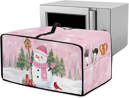 Convection Oven Dustproof Cover with Pockets Washable Toaster Oven Cover Winter Small Appliance Accessories for Kitchen Countertop Christmas Decor, Snowman Cardinal Snowflake Tree Print, M