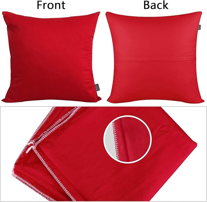 Thmyo 4-Pack 100% Cotton Comfortable Solid Decorative Throw Pillow Case Square Cushion Cover Pillowcase Sublimation Blank Christmas DIY Throw Pillow Covers for Couch Sofa Bed(16x16inch/40x40cm,Red)