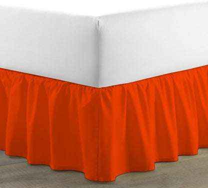 Bed Skirt - Ruffled Bed Skirt (Full XXL, Orange) 12 Inch Drop Dust Ruffle with Platform, 100% Cotton 800 Thread Count Fabric - Dust Ruffle Bedskirt for Easy Fitting and Easy Care