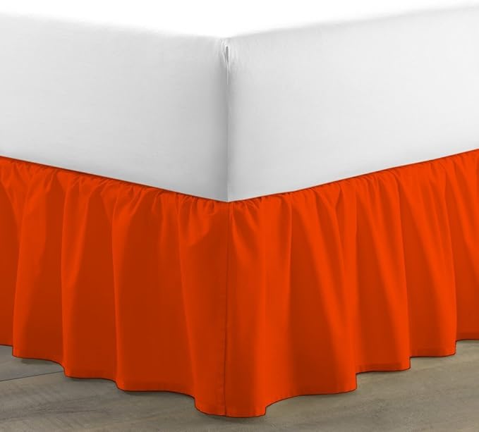 Ruffled Bed Skirt (King, Orange) 18 Inch Drop Dust Ruffle with Platform, 100% Cotton 600 Thread Count Fabric, Gathered Styling, Available in All Bed Sizes and 23 Colors - Bedskirt