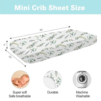 Bimocosy Pack and Play Sheets Fitted 4 Pack, 38 x 26 Inch Pack n Play Mini Crib Sheets for Boys and Girls, Soft Stretchy Playard Mattress Sheets for Graco Pack n Play, Forest Cubs