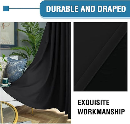 H.VERSAILTEX 100% Blackout Curtains for Bedroom Thermal Insulated Blackout Curtains 84 inch Length Heat and Full Light Blocking Curtains for Living Room with Black Liner 2 Panels Set, Jet Black