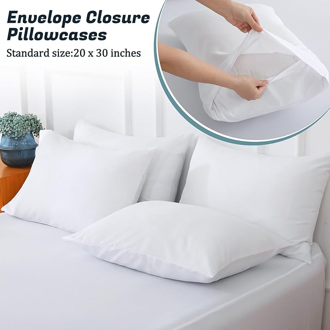 Queen Sheet Set for Air Mattress, 6 Piece Air Bed Sheets Set with 18-24 Inches Extra Deep Pocket, Soft & Breathable Inflatable Bed Sheet Set with Flat Sheet, Fitted Sheet and Pillowcases, White
