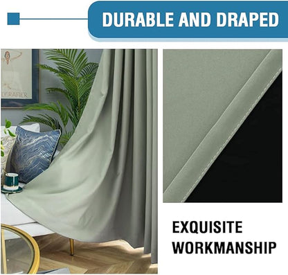 H.VERSAILTEX 100% Blackout Curtains for Bedroom Thermal Insulated Blackout Curtains 108 inch Length Heat and Full Light Blocking Curtains for Living Room with Black Liner 2 Panels Set, Light Sage