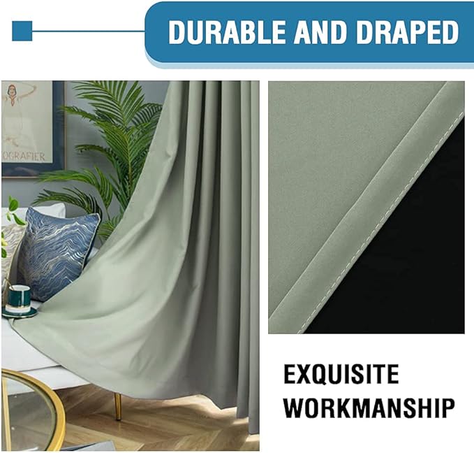 H.VERSAILTEX 100% Blackout Curtains for Bedroom, Thermal Insulated Blackout Curtains 96 inch Long, Heat and Light Blocking Curtains for Living Room Grommet Window Curtains 2 Panels Set, Light Sage