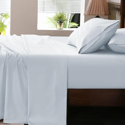 Extra Deep Pocket Queen Sheets 18-24 Inch 100% Egyptian Cotton 1000 Thread Count Sateen Weave Soft Breathable 4 Pieces（Queen,Light Blue）
