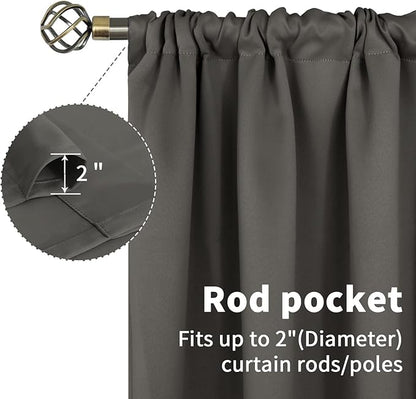 BGment Blackout Curtains for Bedroom 63 Inches Length - Rod Pocket Thermal Insulated 52 Inches Width Room Darkening Window Curtain for Living Room, 52 x 63 Inch, 2 Panels, Grey