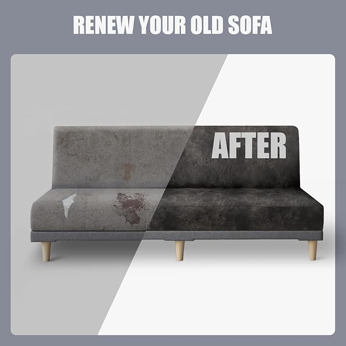 molasofa Leather Like Stretch Futon Slipcover Armless Futon Bed Sofa Cover Furniture Protector with Elastic Bottom, Soft and Washable Futon Cover for Sofa Bed Stay in Place（X Larger，Khaki）