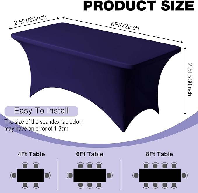 Trlyc 1 Pack 6FT Spandex Table Cloth - 72 x 30 Inch Rectangular Stretch Tablecloth, Wrinkle Resistant Scretch Table Cover for Wedding, Party, Banquet, Picnic, Outdoor Decoration (1Pcs,Navy Blue)