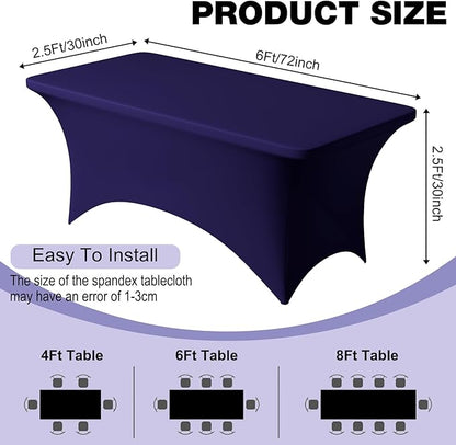 Trlyc 1 Pack 6FT Spandex Table Cloth - 72 x 30 Inch Rectangular Stretch Tablecloth, Wrinkle Resistant Scretch Table Cover for Wedding, Party, Banquet, Picnic, Outdoor Decoration (1Pcs,Navy Blue)