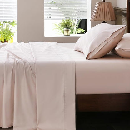 Extra Deep Pocket King Sheets 18-24 Inch 100% Egyptian Cotton 1000 Thread Count Sateen Weave Soft Breathable 4 Pieces（King，Dusty Pink）