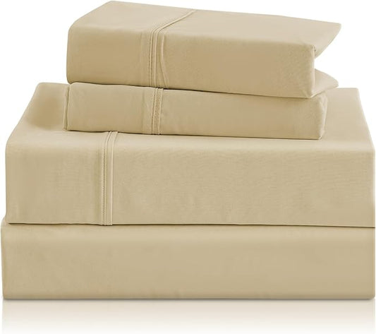 Holtel Luxury Twin Sheet Set - 3 Piece Soft Microfiber Sheets for Twin Size Bed, 16" Deep Pocket Easy Care Wrinkle Free Cooling Bedding Sheet and Pillowcase Set, Beige