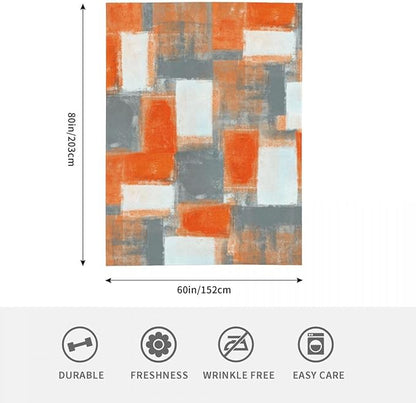 LOKMU Throw Blanket, Orange and Grey White Abstract Art Ultra-Soft Cozy Flannel Blankets, Fuzzy Plush Lightweight Modern Blanket for Couch Sofa Bedding Home Decor, 60" L x 50" W