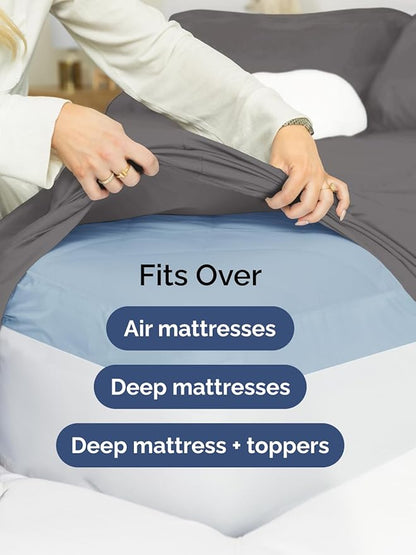 Extra Deep King Fitted Sheet - Hotel Luxury Single Fitted Sheet Only - Easily Fits 18 inch to 24 inch Mattress - Ultra Soft, Wrinkle & Fade Free w/Extra Deep Pockets - Breathable & Comfy - Dark Grey